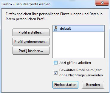 Firefox-Profil anlegen.