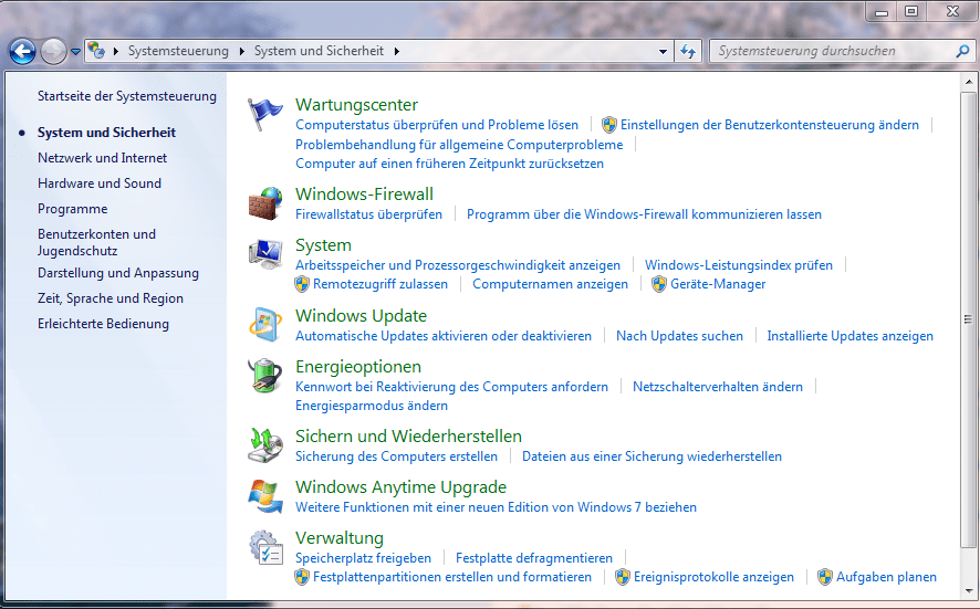 Windows 7 - Systemsteuerung